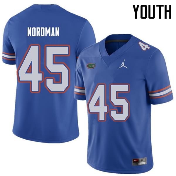 Youth NCAA Florida Gators Charles Nordman #45 Stitched Authentic Jordan Brand Royal College Football Jersey CMD5065QJ